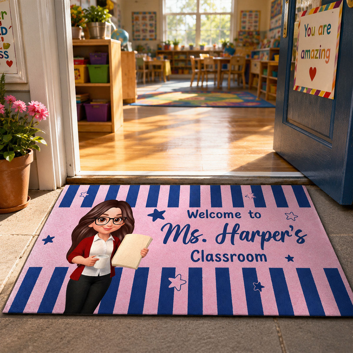 Welcome To Teacher Classroom Striped Color - Personalized Doormat - Back To School Gift For Teacher