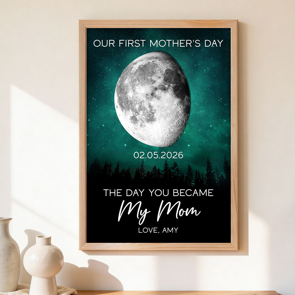 Galaxy Night The Day You Became My Mom Custom Moon Phase First Mother's Day - Personalized Poster - First Mother's Day Gift For New Mom