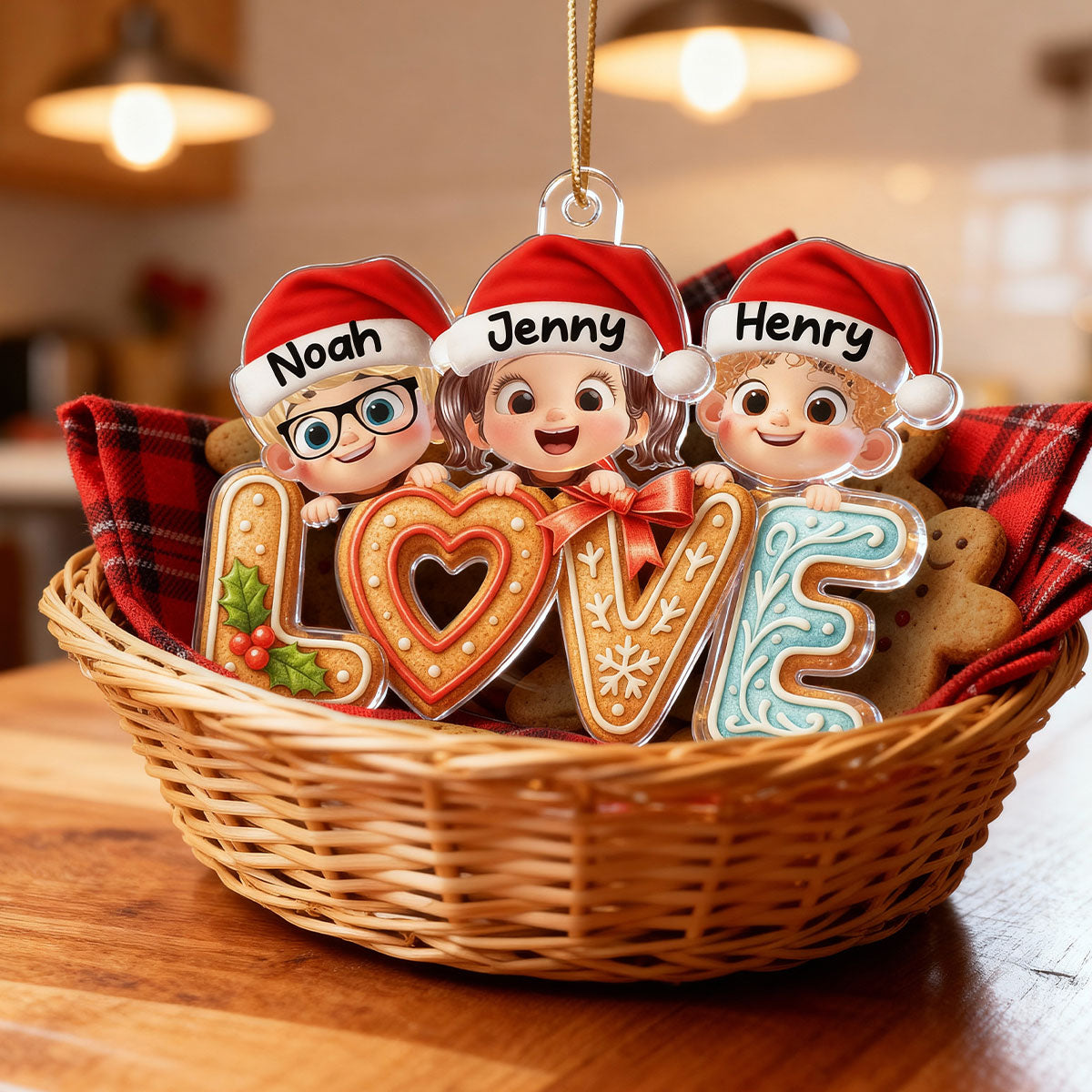 Love My Grandkids Gingerbread Pattern - Personalized Acrylic Ornament - Christmas Gift for Grandma, Grandkids