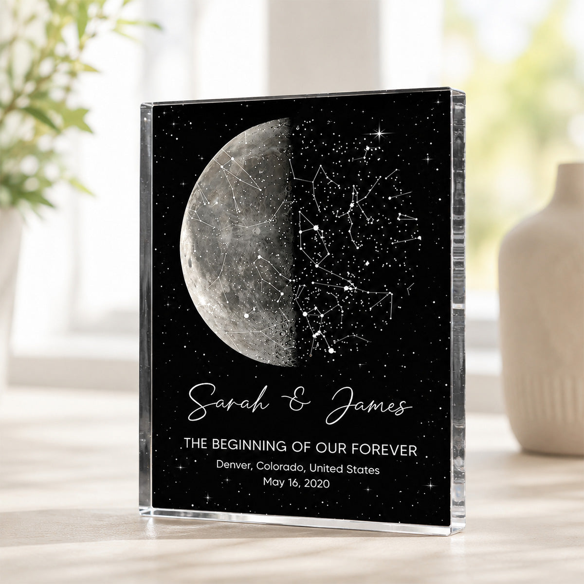 The Night It All Began Custom Moon Phase & Star Map - Personalized Acrylic Block Plaque - Gift For Couple