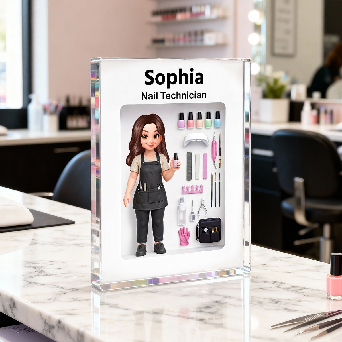 Nail Technician 3D Action Figure - Personalized Acrylic Block Plaque - Gift for Nail Technician