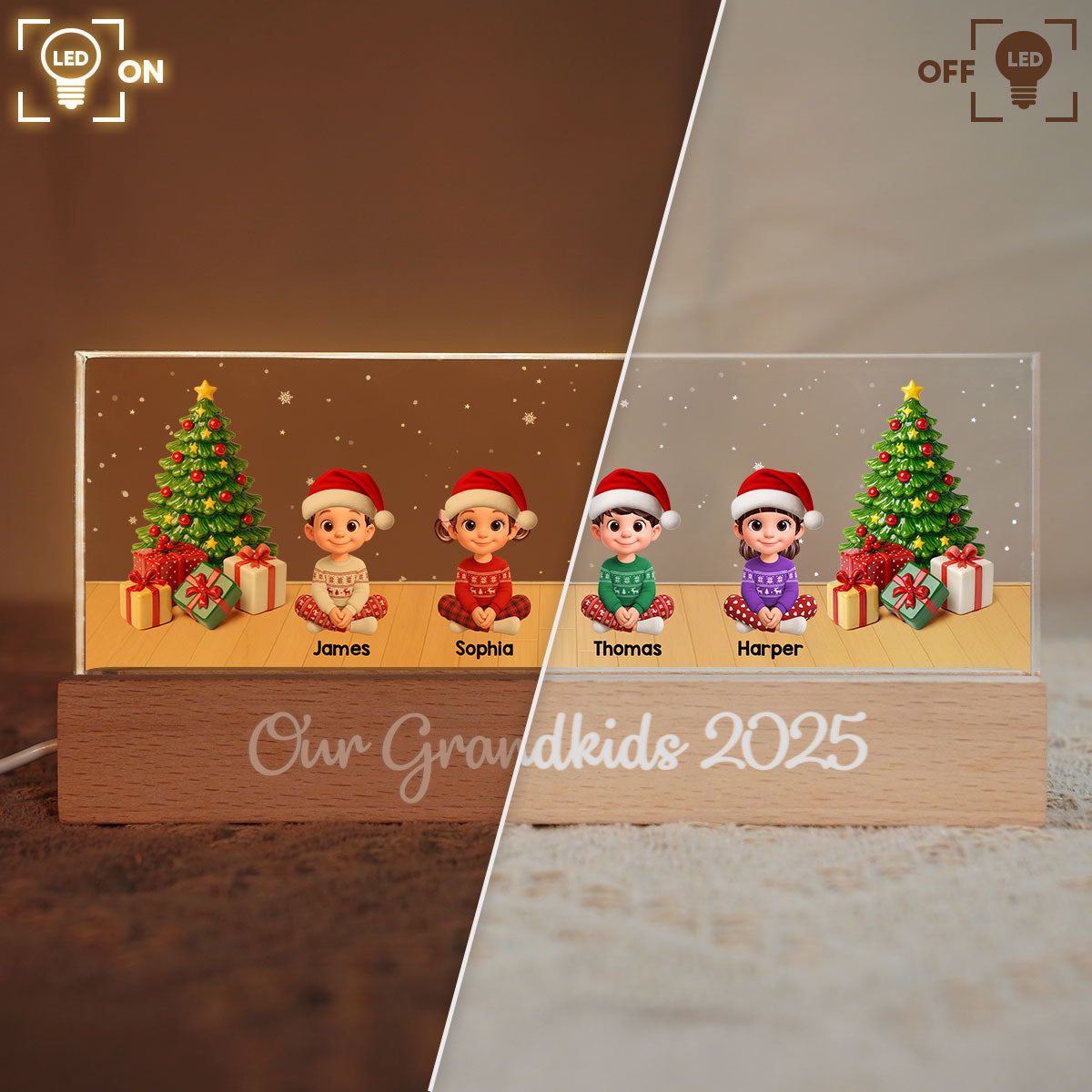 Our Grandkids Festive Christmas - Personalized Acrylic Block Plaque LED Night Light - Gift For Grandparents