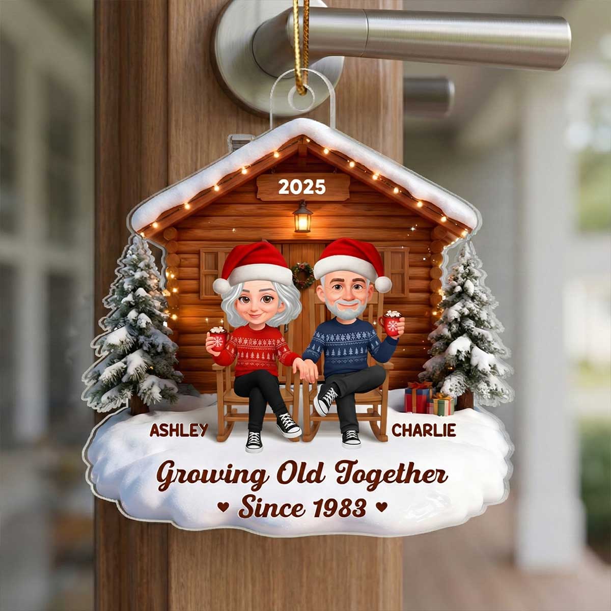 3D Effect Couple Cabin - Personalized Acrylic Car Hanger - Heartfelt Gift For Couple, For Him, For Her
