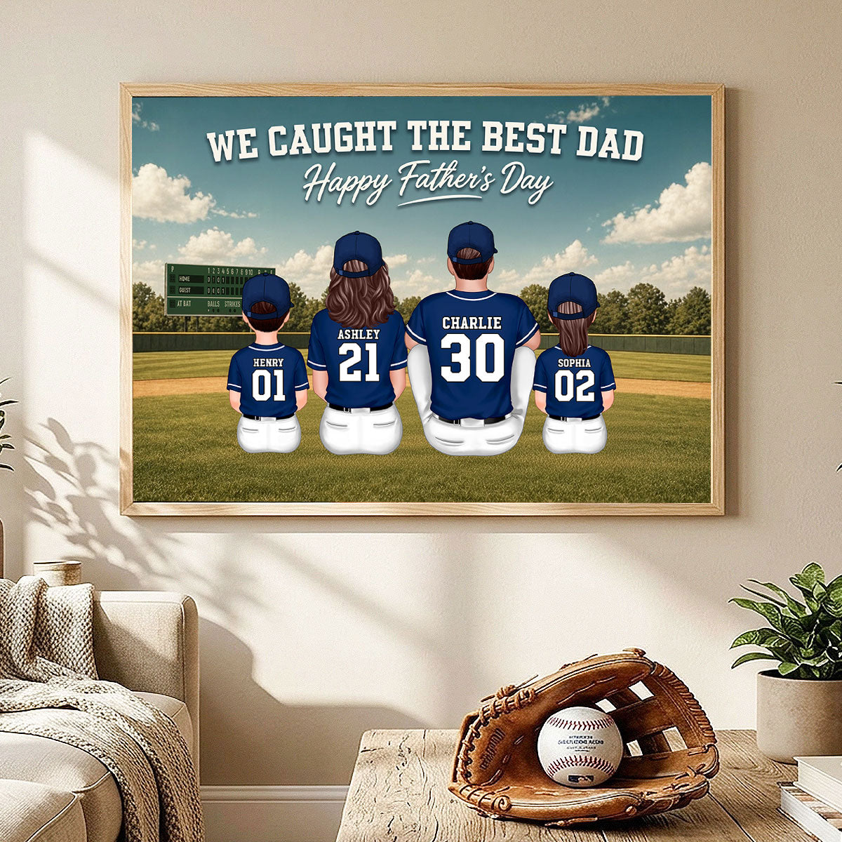 Retro Baseball Outfield We Caught The Best Dad - Personalized Poster - Father's Day Gift For Baseball Dad, Husband