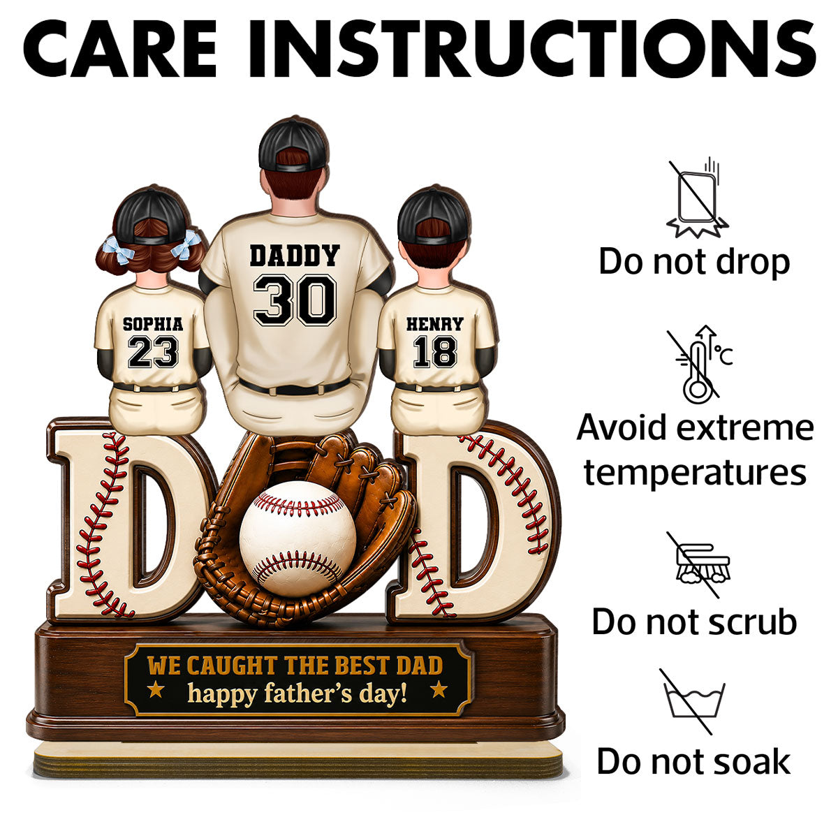 Dad And Children Baseball Gloves - Personalized 2-Layered Wooden Plaque -  Gift for Dad, Husband