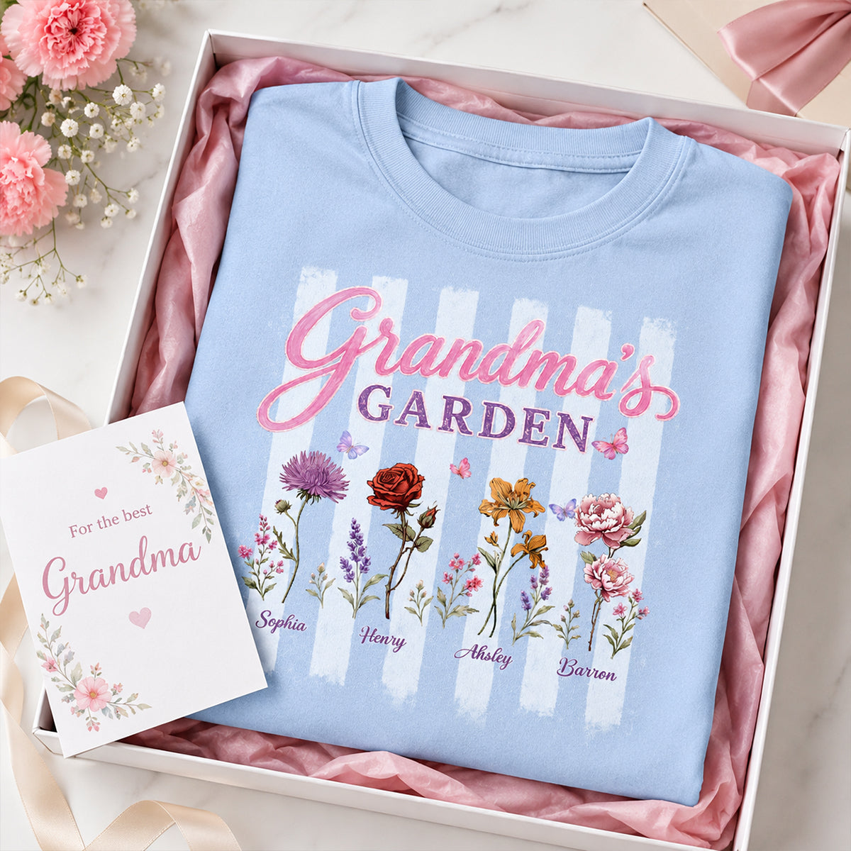 Grandma's Garden Preppy Stripe - Personalized Shirt - Trendy Summer Tee for Grandma