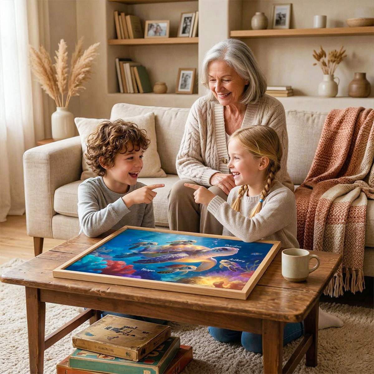 Timeless Love Grandma Grandkids Sea Turtles - Personalized Poster - Mother's Day Gift For Grandma