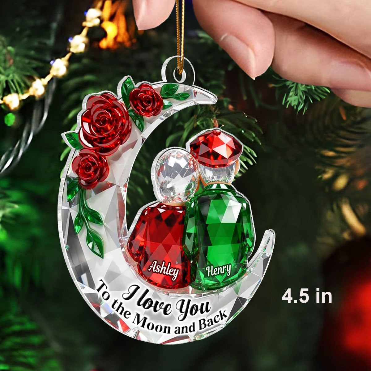 3D Crystal Effect Couple Love to the Moon and Back - Personalized Acrylic Ornament - Christmas Gift for Couple