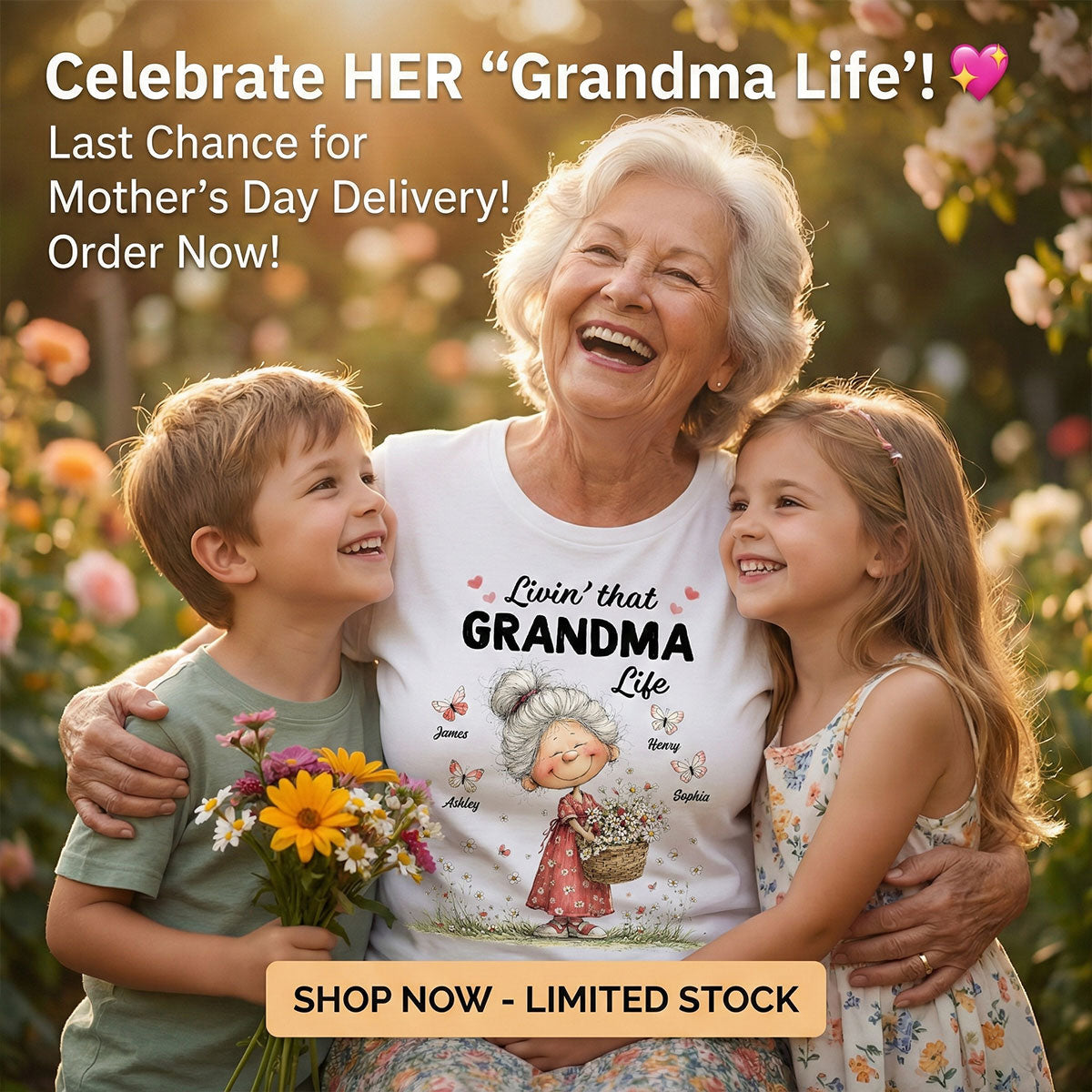 Livin' That Grandma Happy Life Whimsical Style - Personalized Shirt - Gift For Grandma, Mom