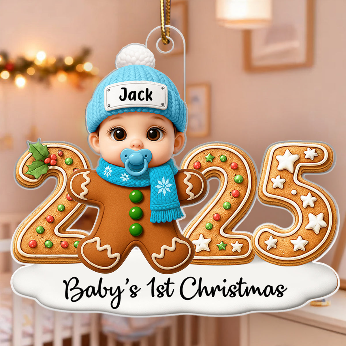 Baby Gingerbread First Christmas - Personalized Acrylic Ornament - Unique Christmas Gift For New Born, Baby