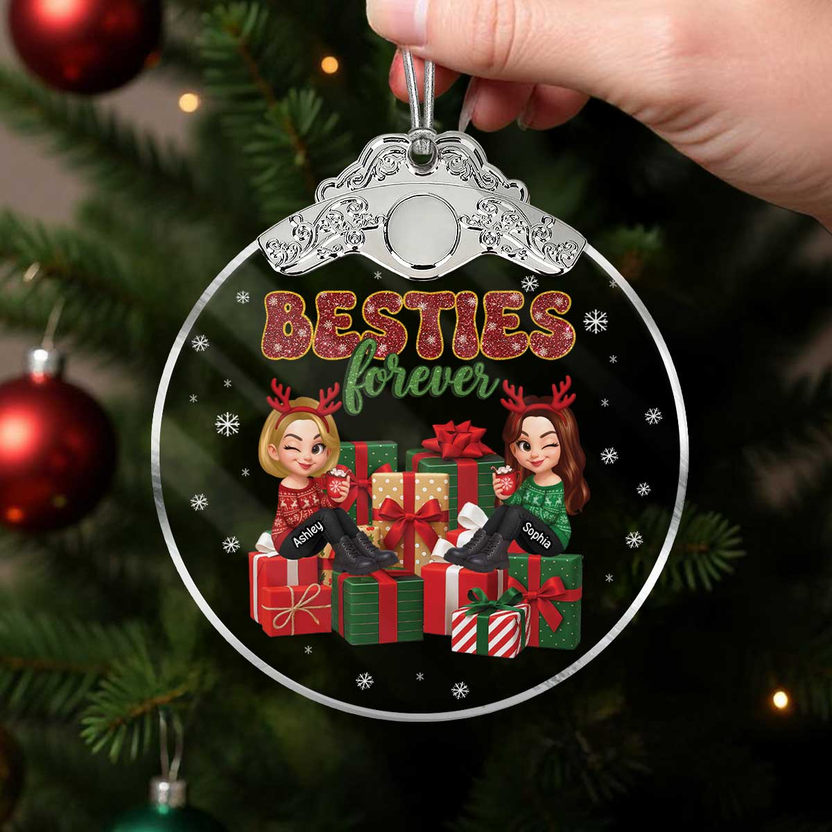 There's No Greater Gift Than Friendship Christmas - Personalized Glass Ornament With Silver Cap - Gift For Besties