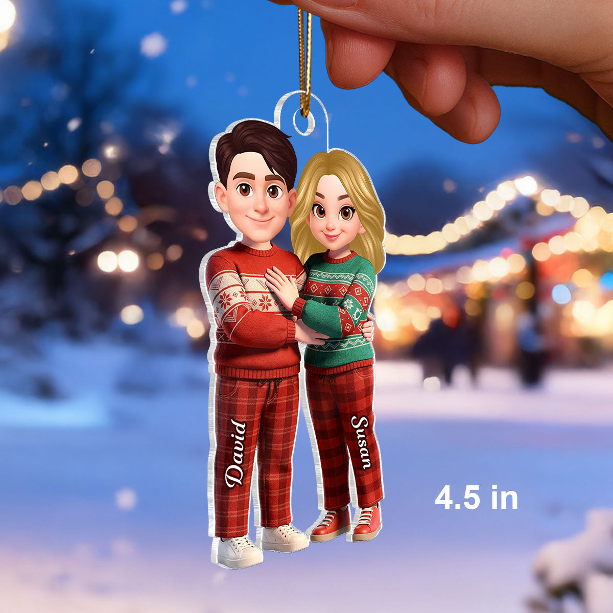 Cartoon Couple Standing Together - Personalized Acrylic Ornament - Christmas Gift for him, Gift for her