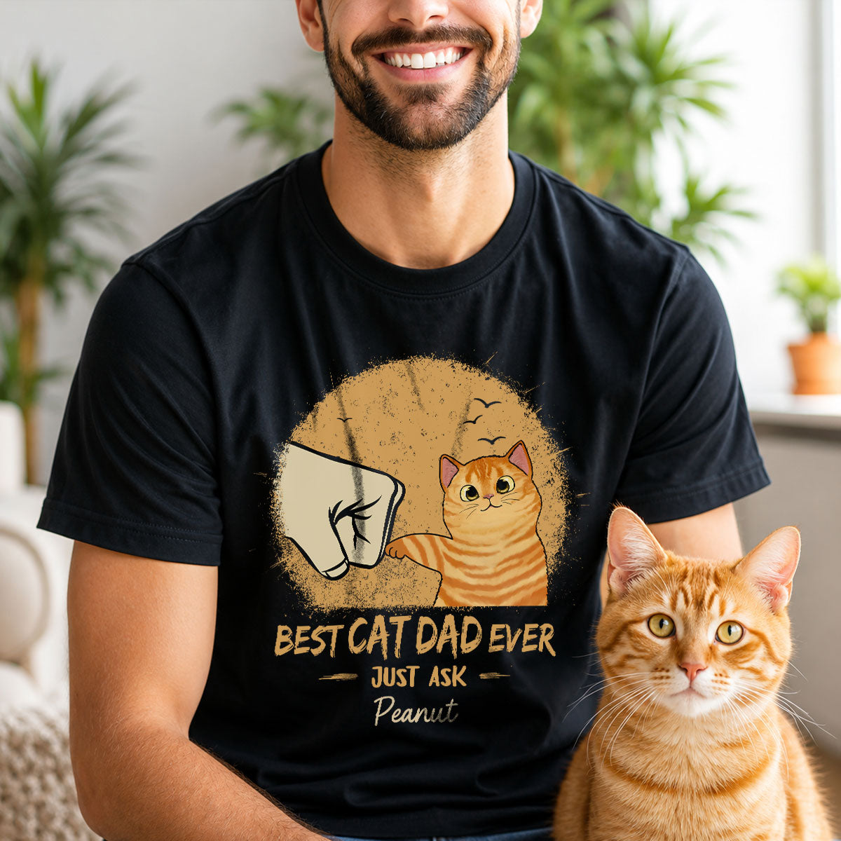 Best Cat Dad Ever Yellow Retro - Personalized Shirt - Father's Day Gift for Cat Dads, Husband