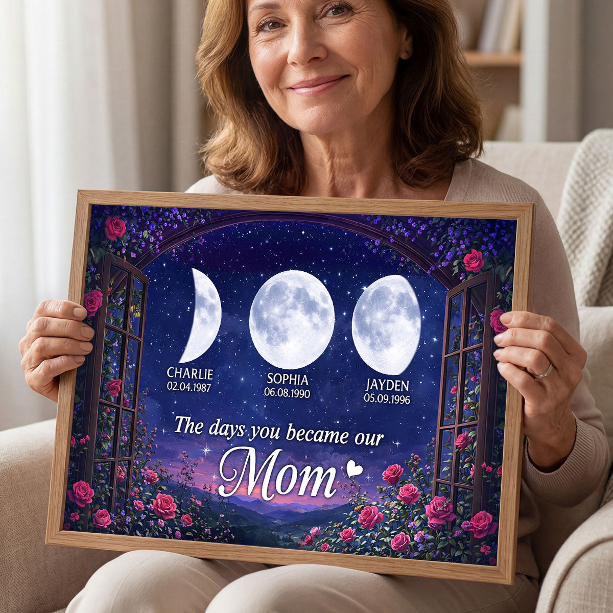 From The Window The Day You Became Mom Grandma Custom Birth Moon Phase - Personalized Poster - Mother's Day Gift For Mom, Grandma