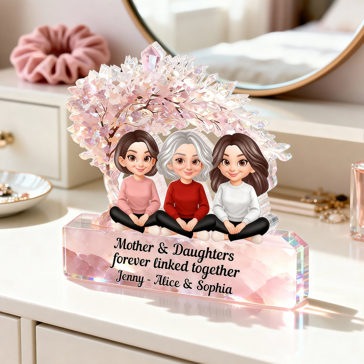Mother And Daughter Forever Linked Together - Personalized Acrylic Block Plaque - Heartfelt Gift For Mom, Grandma