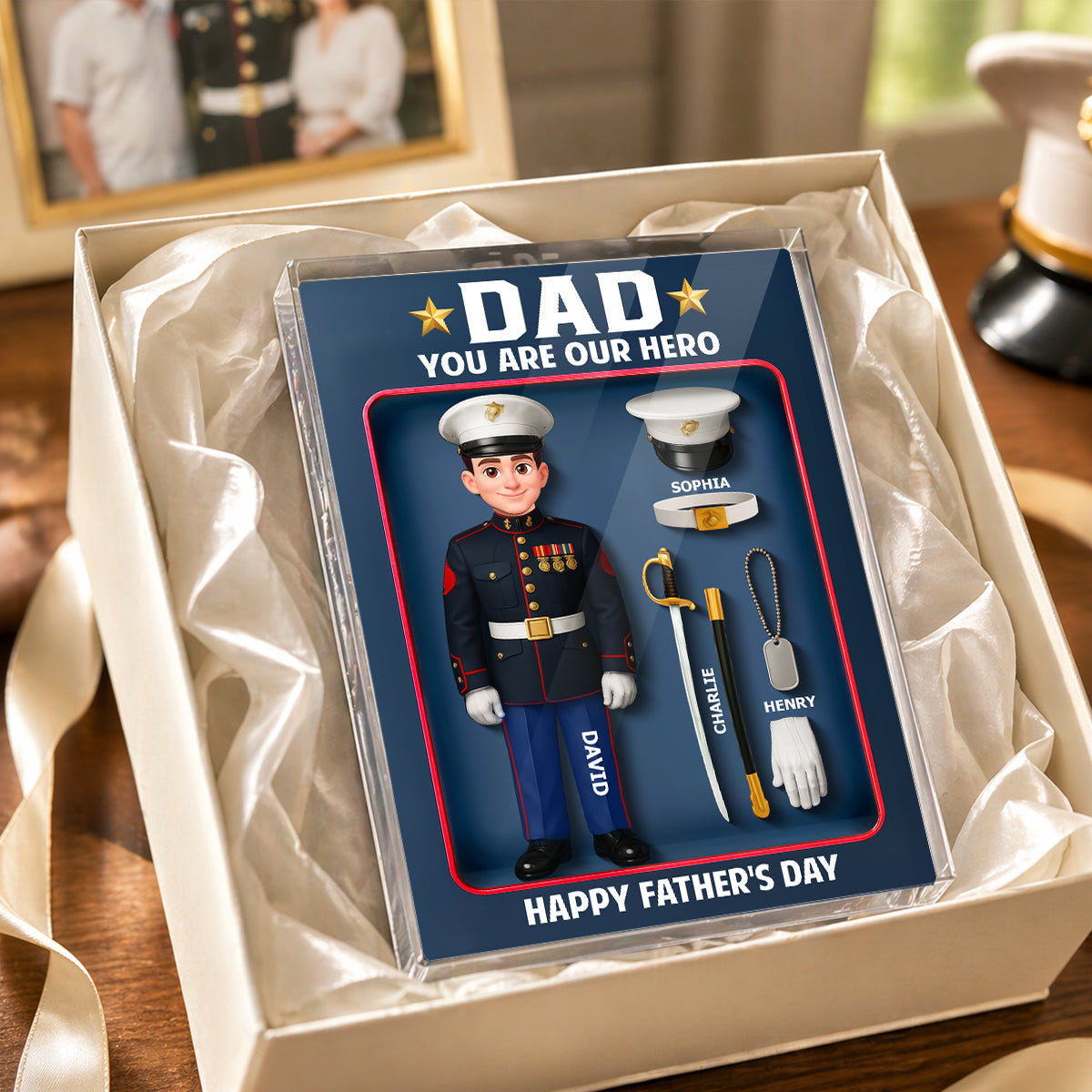 American Marine Dad Hero - Personalized Acrylic Block Plaque -  Gift For Marine Dad