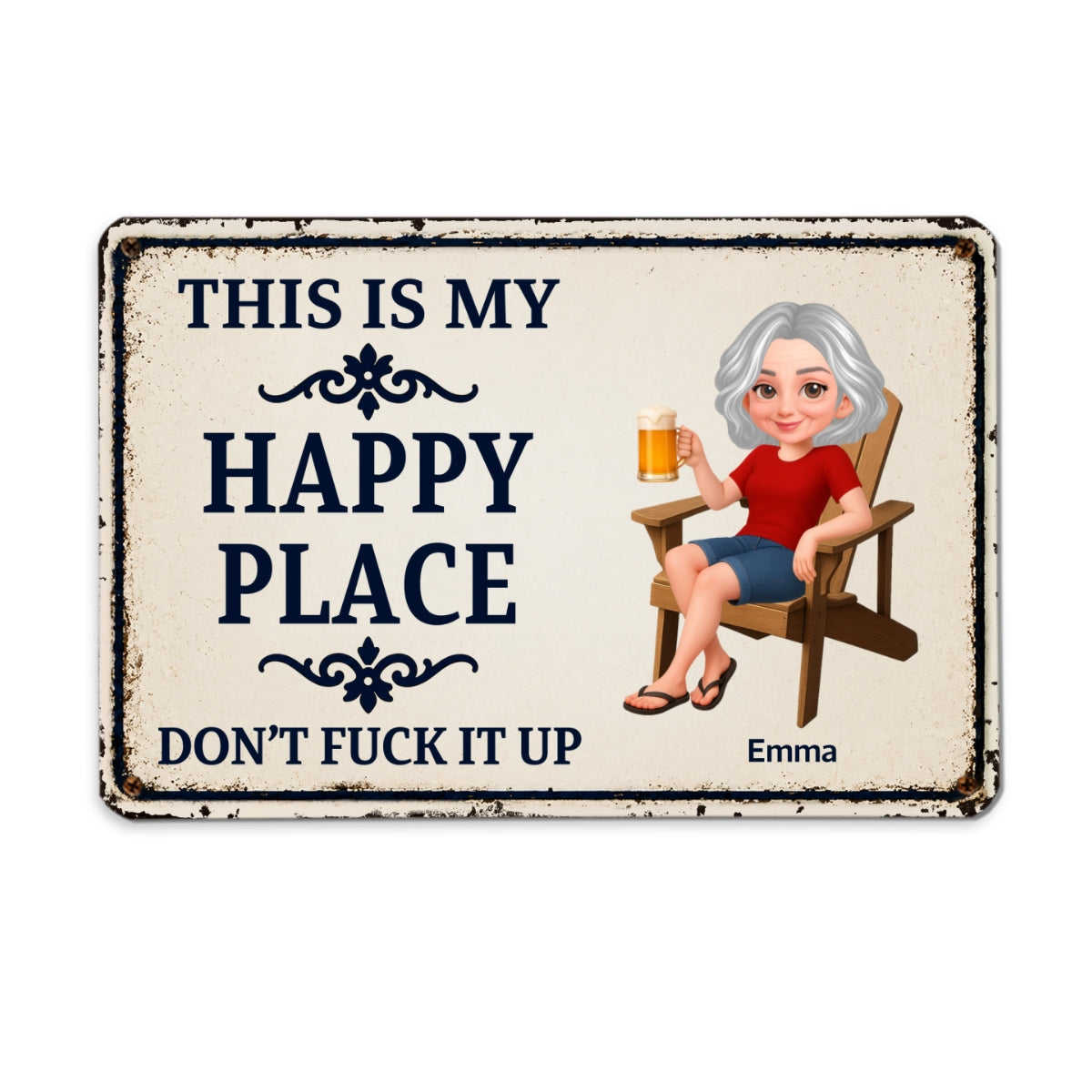 Couple This Is Our Happy Place - Personalized Metal Sign - Funny Sarcasm Decoration For Patio, Garden, Farmhouse Porch, Man Cave, Garage