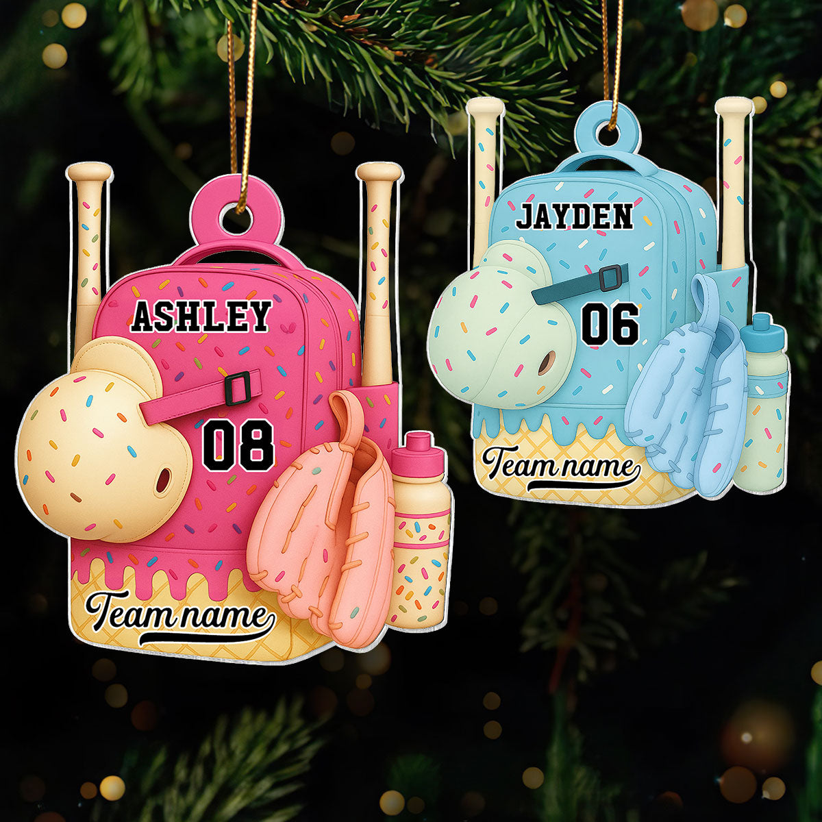 3D Effect Ice Cream Drip Sprinkles Baseball Softball Bag Backpack - Personalized Acrylic Ornament - Gift For Kids, Granddaughter, Grandson, Daughter, Son