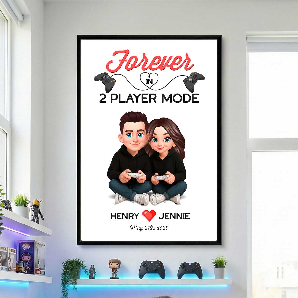 Gaming Couple Forever In 2 Player Mode - Personalized Poster - Heartfelt Valentine, Anniversary Gift For Gamers, For Him, For Her