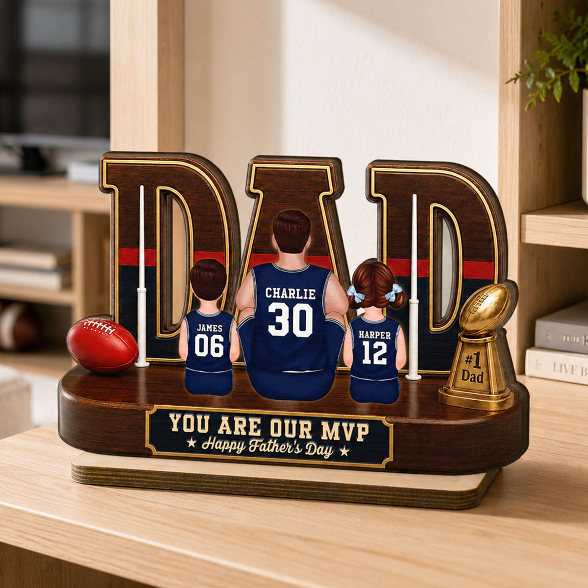 Australian Rules Football Dad Legend Daddy's Dream Team - Personalized 2-Layered Wooden Plaque - Father's Day Gift For Dad