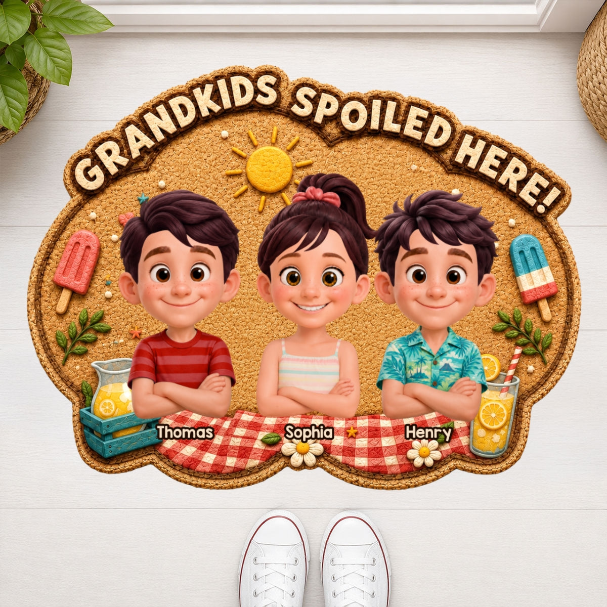Grandkids Spoiled Here - Personalized Doormat - Gift For Grandparents, Summer Decor