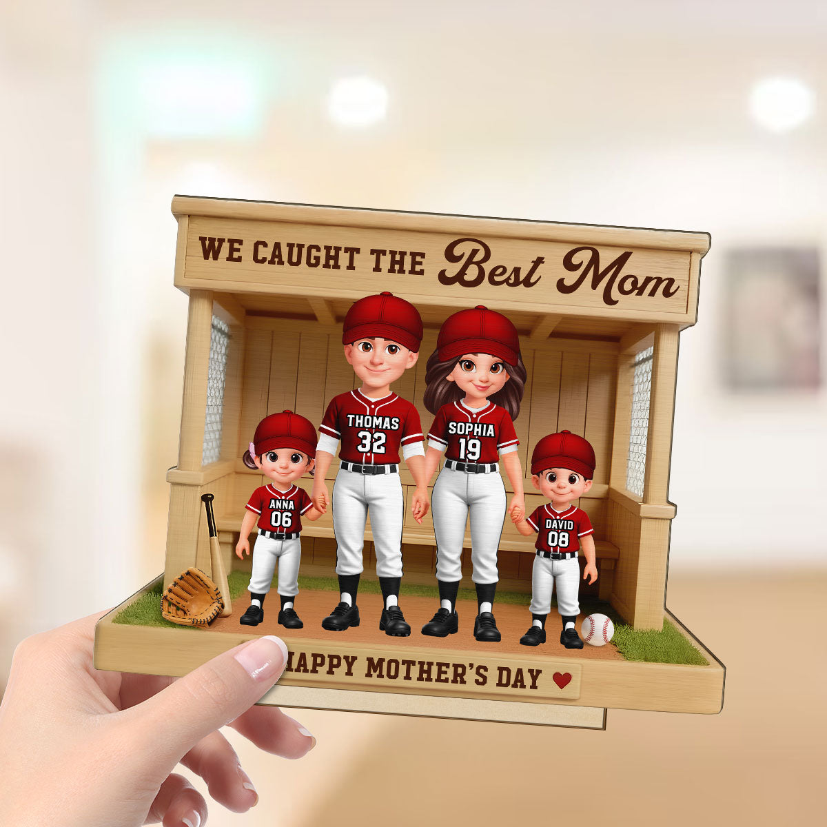 Baseball Softball Dugout We Caught The Best Mom - Personalized 2-Layered Wooden Plaque - Mother's Day Gift For Baseball Mom, Wife