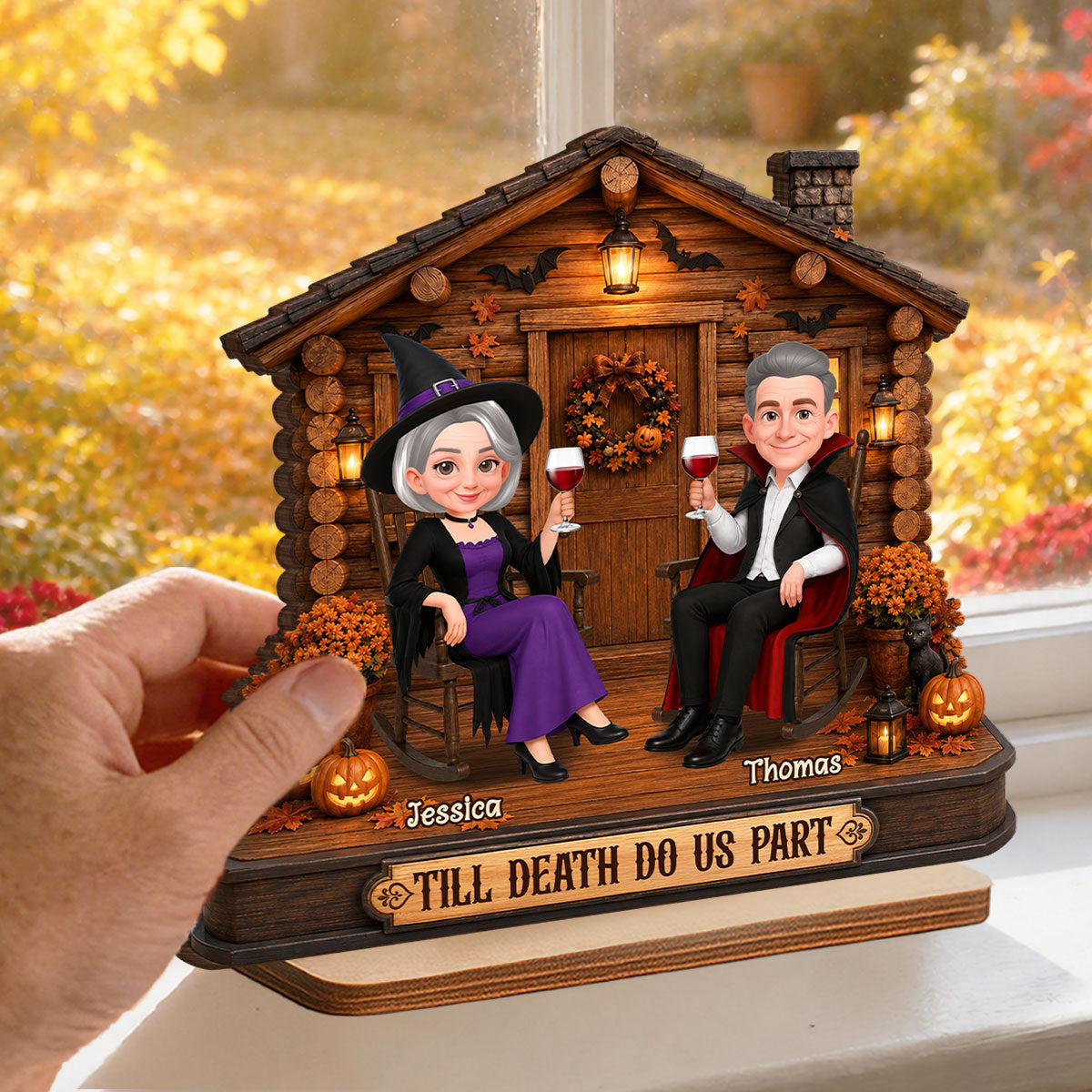 Spooky Halloween Haunted Cabin House Couple - Personalized 2-Layered Wooden Plaque - Halloween Decoration For Couple