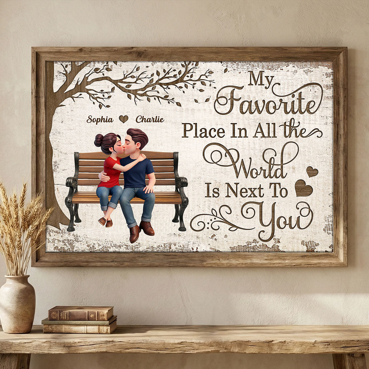 Eternal Love Couple Sitting Kissing Under Tree - Personalized Poster - Valentine's Day Gift For Couple