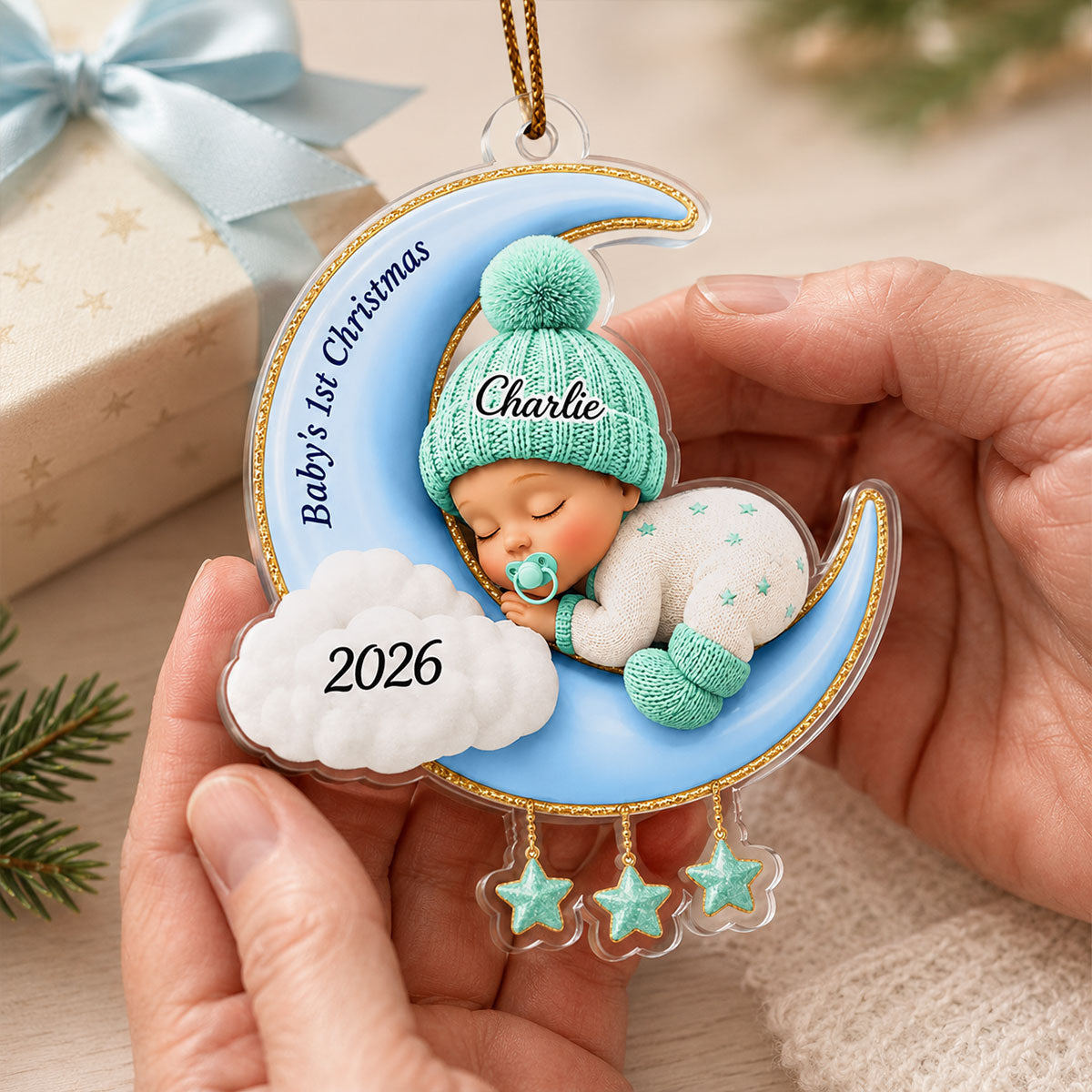 Baby First Christmas On The Moon - Personalized Acrylic Ornament - Baby Boy Girl Gift for Couples, New Parents Keepsake, Gift for Newborn