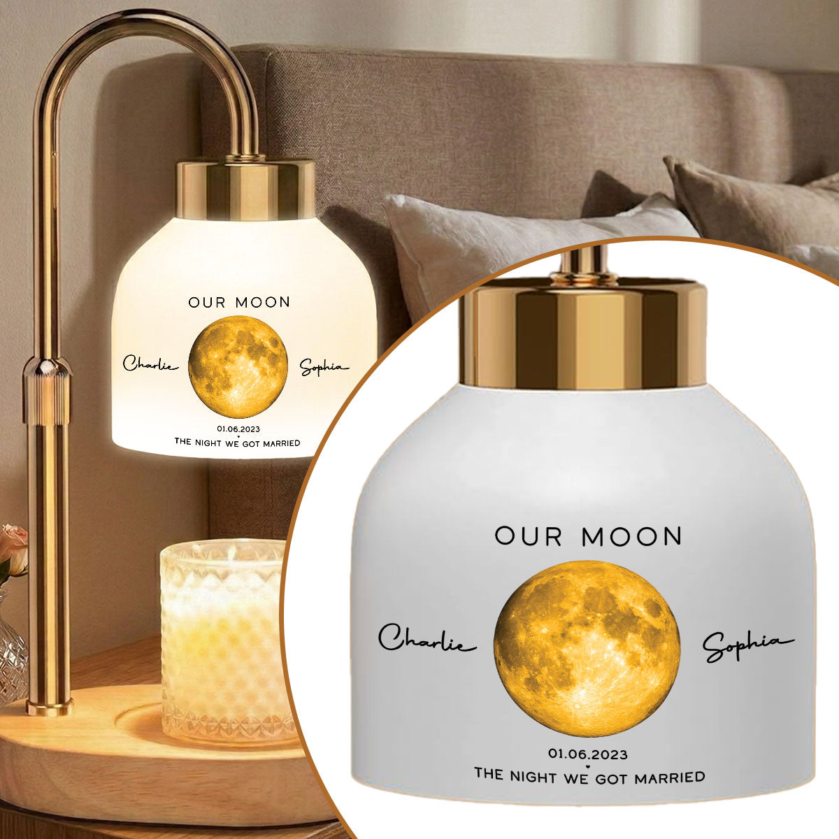 Our Moon Special Day Custom Moon Phase - Personalized Candle Warmer Lamp - Anniversary Gift For Wife, Gift for Husband