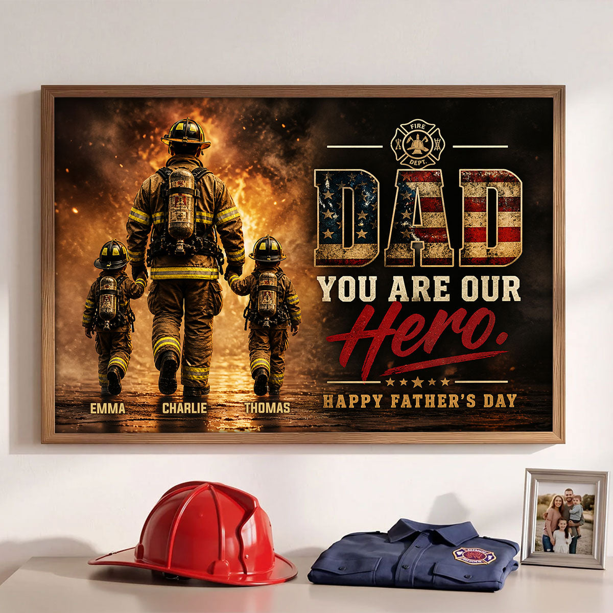 Firefighter Dad You Are Our Hero - Personalized Poster - Heartfelt Father's Day Gift for Dad, Husband