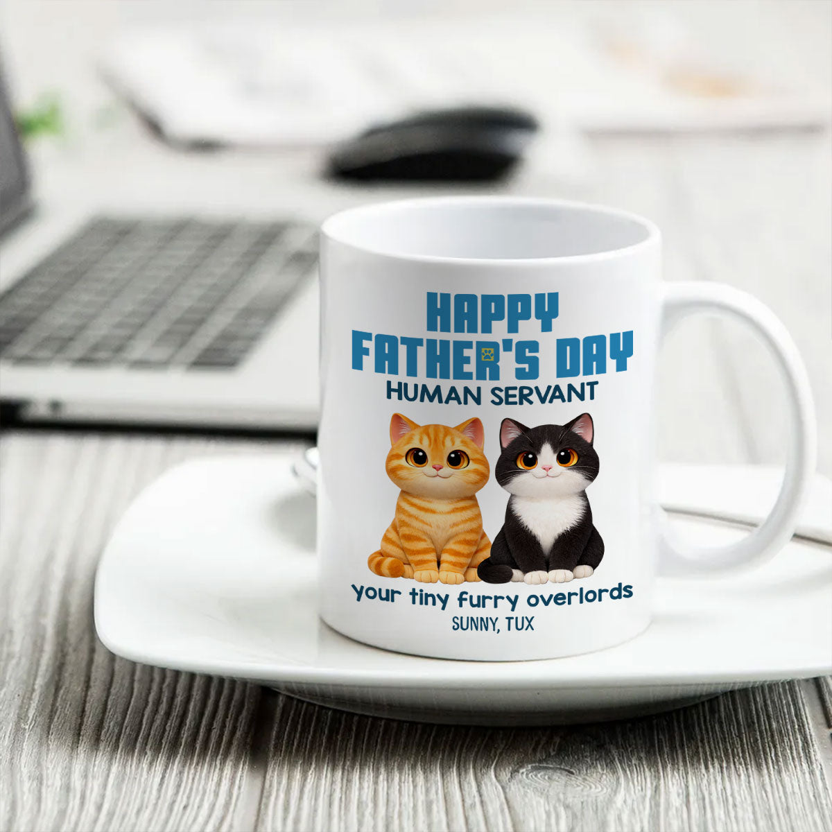 Cat Dad Cute Fluffy Cats Happy Father's Day Human Servant - Personalized Mug - Funny Father's Day Gift For Cat Dad, Cat Lovers