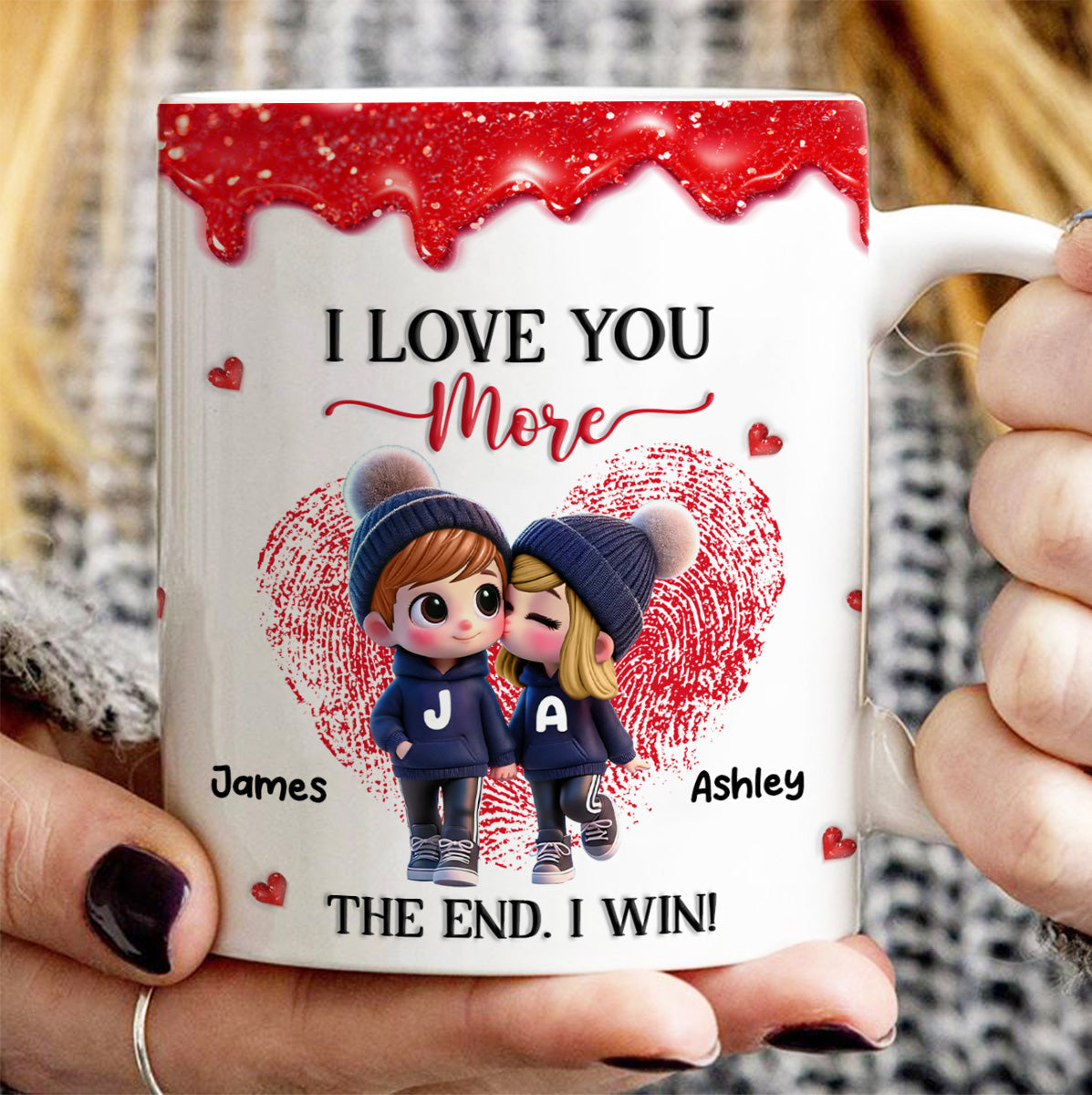 Love You More I Win Cartoon Couple - Personalized Mug - Valentine's Day Gift, Anniversary Gift For Him, For Her