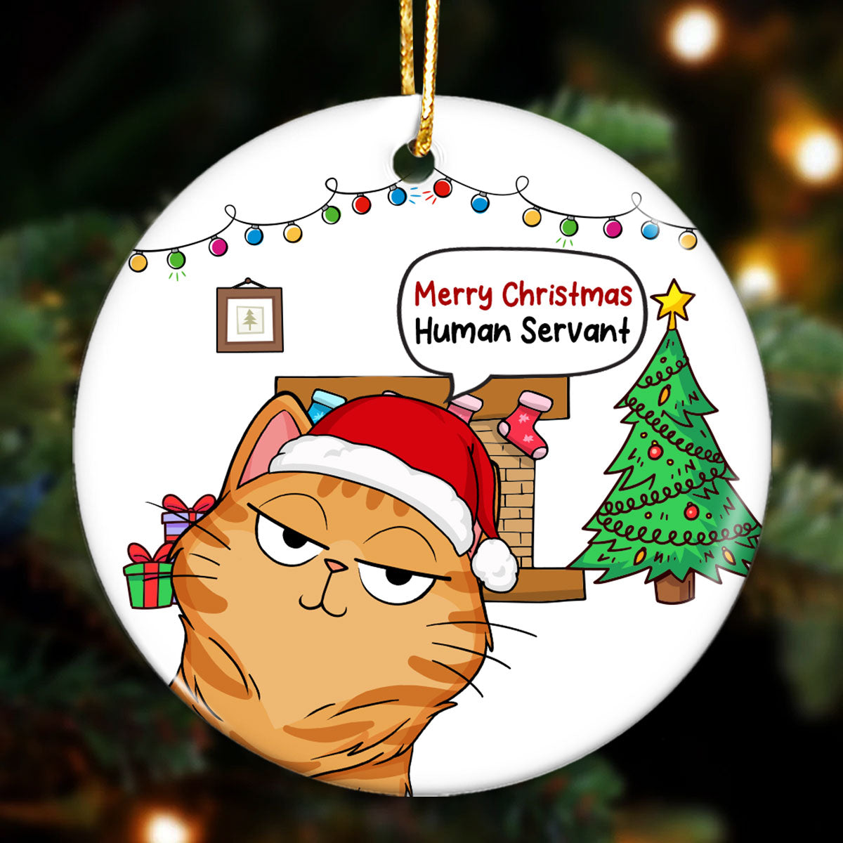 Christmas Fluffy Funny Cats Expressions Merry Christmas Human Servant Personalized Circle Ornament