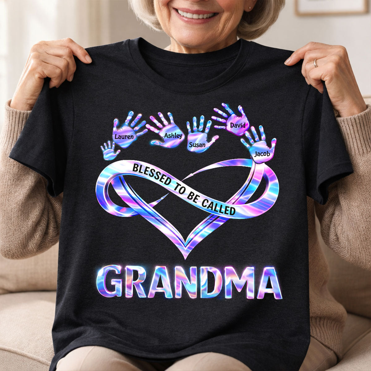 Blessed to be Called Grandma Mom with Kids' Handprint - Personalized Shirt - Sentimental Gift for Grandma, Mom