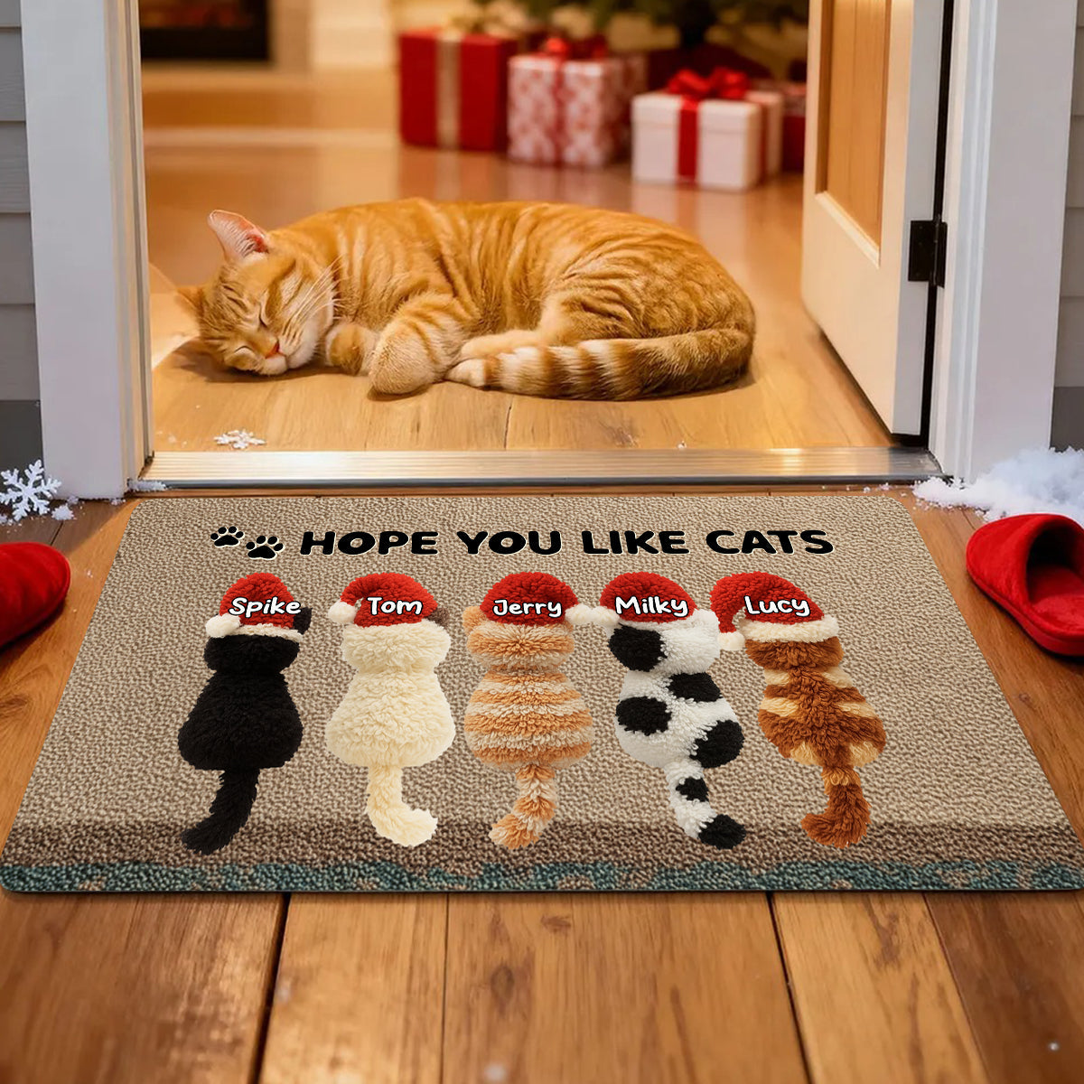 Meowy Fluffymas Funny Cats Latch Hook Yarn Faux - Personalized Doormat - Christmas Decor for Pet Lovers