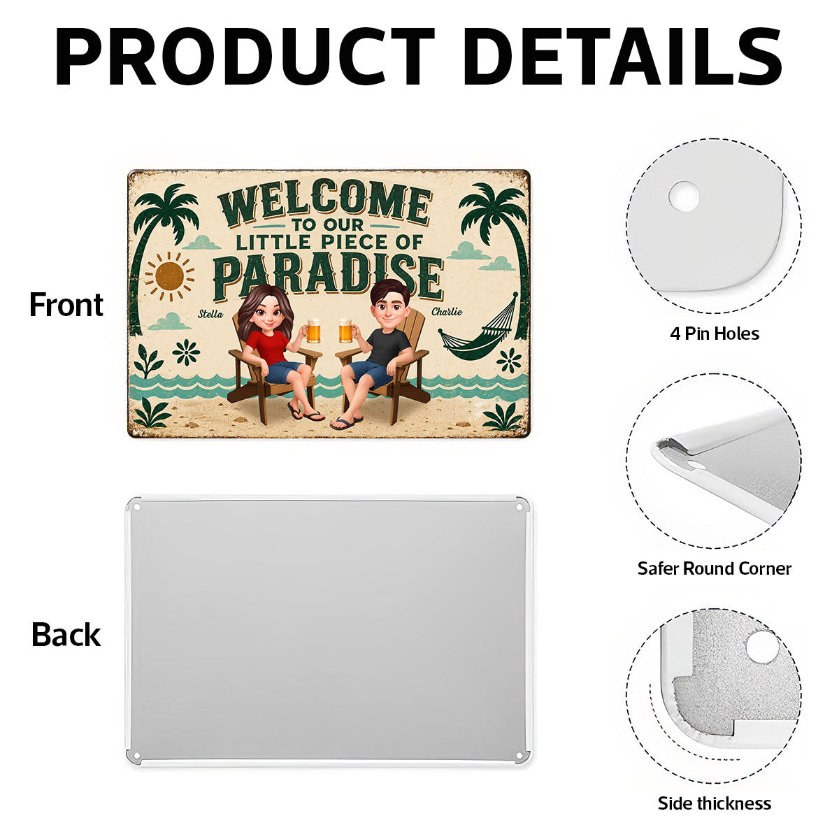 Couple Welcome To Our Little Piece Of Paradise - Personalized Metal Sign - Summer Pool Patio Decoration