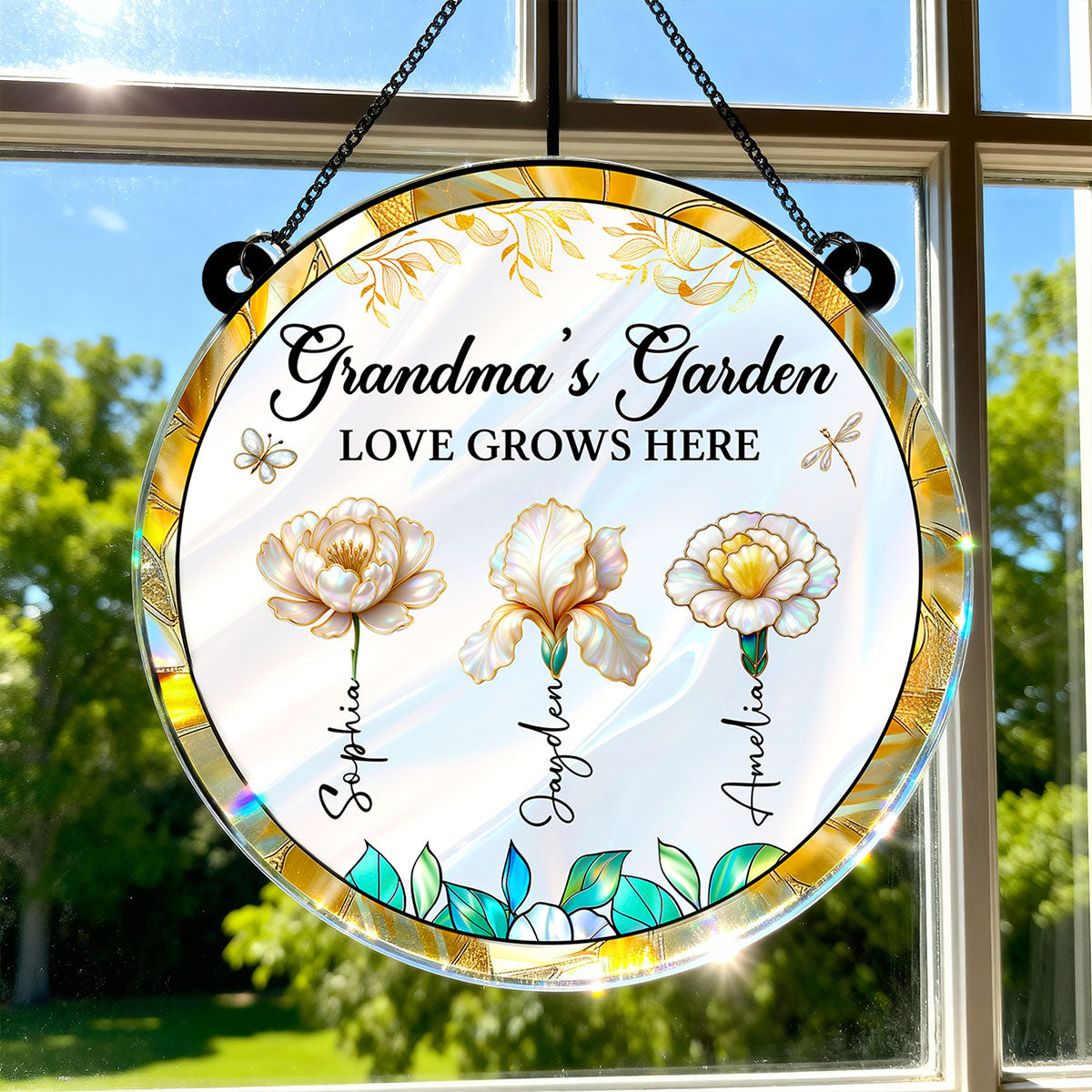 Grandma's Garden 3D Effect Birth Month Flowers - Personalized Suncatcher - Christmas, Birthday, Mother's Day Gift For Grandma