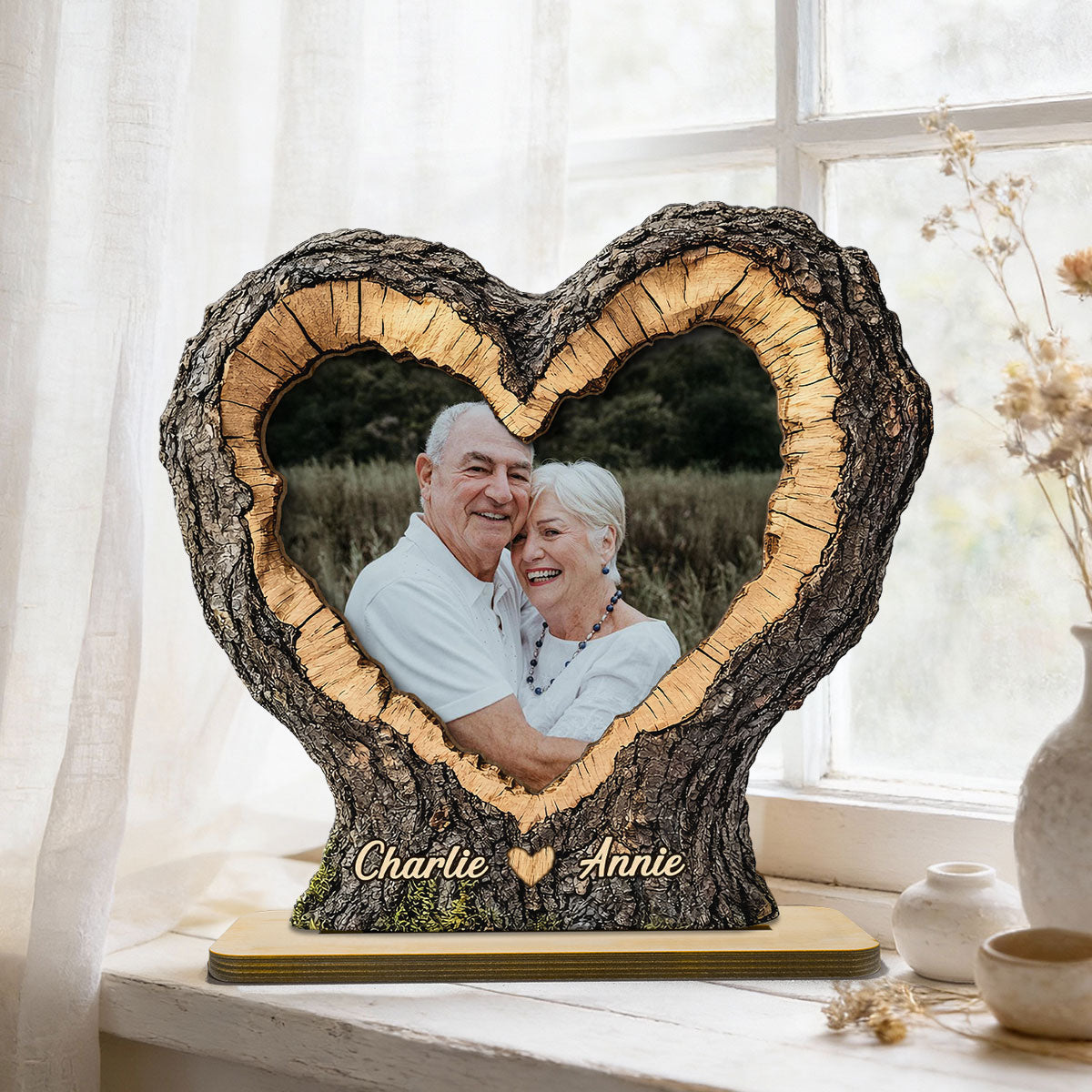 Couple Custom Photo In Heart Carved Tree 2D Flat - Personalized 2-Layered Wooden Plaque - Anniversary Gift, Valentine's Gift For Him, For Her