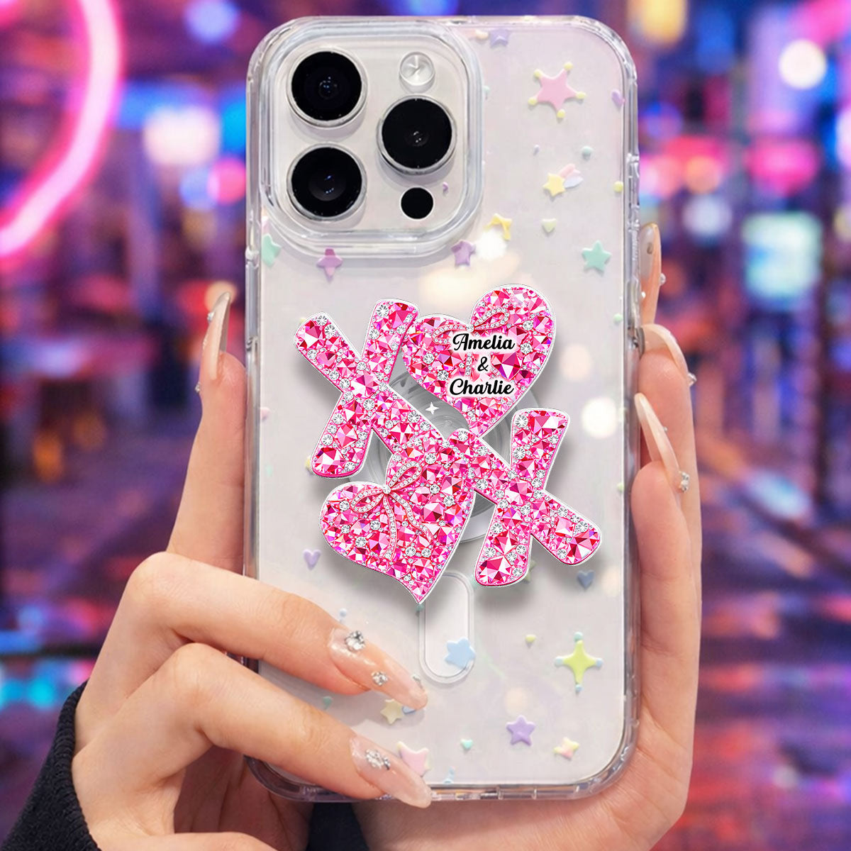 3D Effect Valentine Heart XOXO - Personalized Acrylic Magnetic Phone Grip - Anniversary, Valentine's Day Gift, Gift For Her