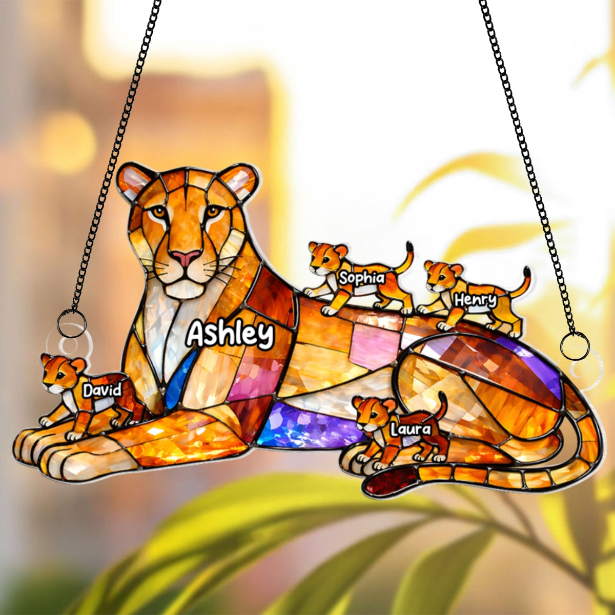 Lion Mom And Kids - Personalized Suncatcher - Gift For Mom, Grandma