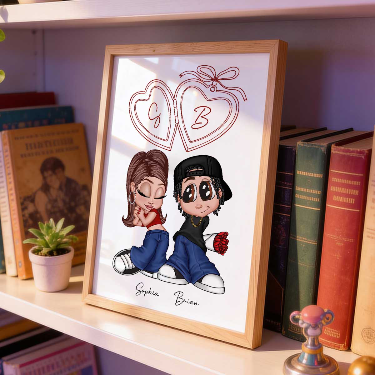 Y2K Couple Custom Initial Heart Locket Art - Personalized Poster - Gift For Her, Gift For Him