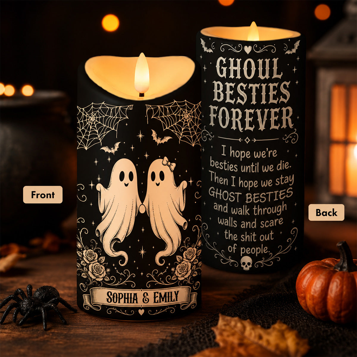 Ghoul Besties Forever Until We Die - Personalized LED Candle - Funny Work Bestie Gift, Halloween Keepsake For Best Friends