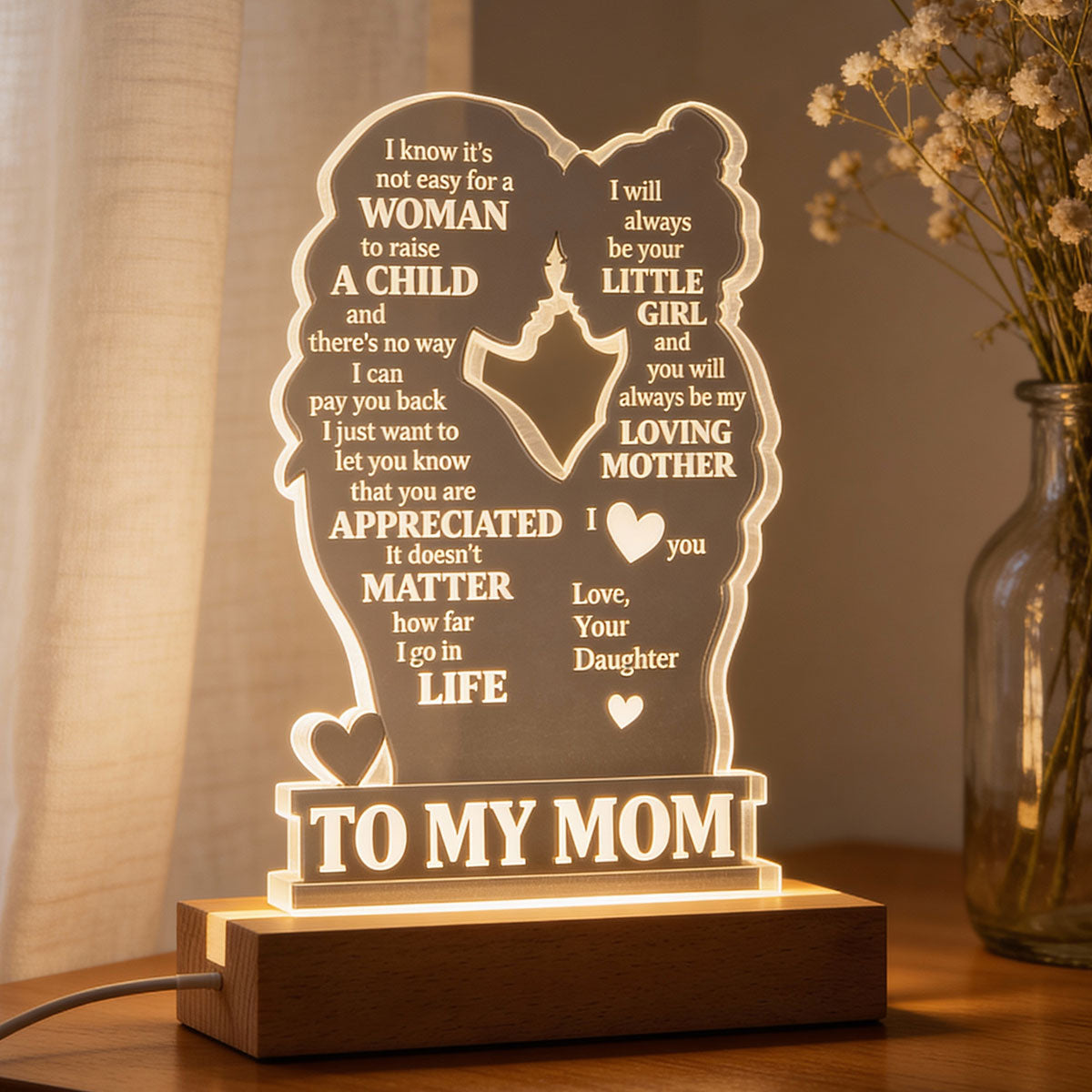 To My Mom - Personalized Acrylic Block LED Night Light - Heartfelt Gift For Mom, Grandma