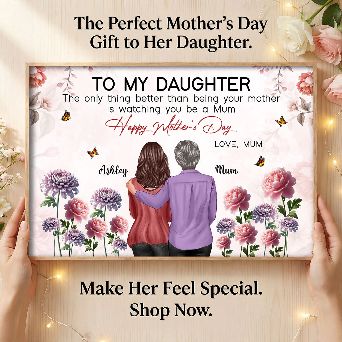 To My Daughter From Mum Birth Month Flower Floral Pink Tone - Personalised Poster