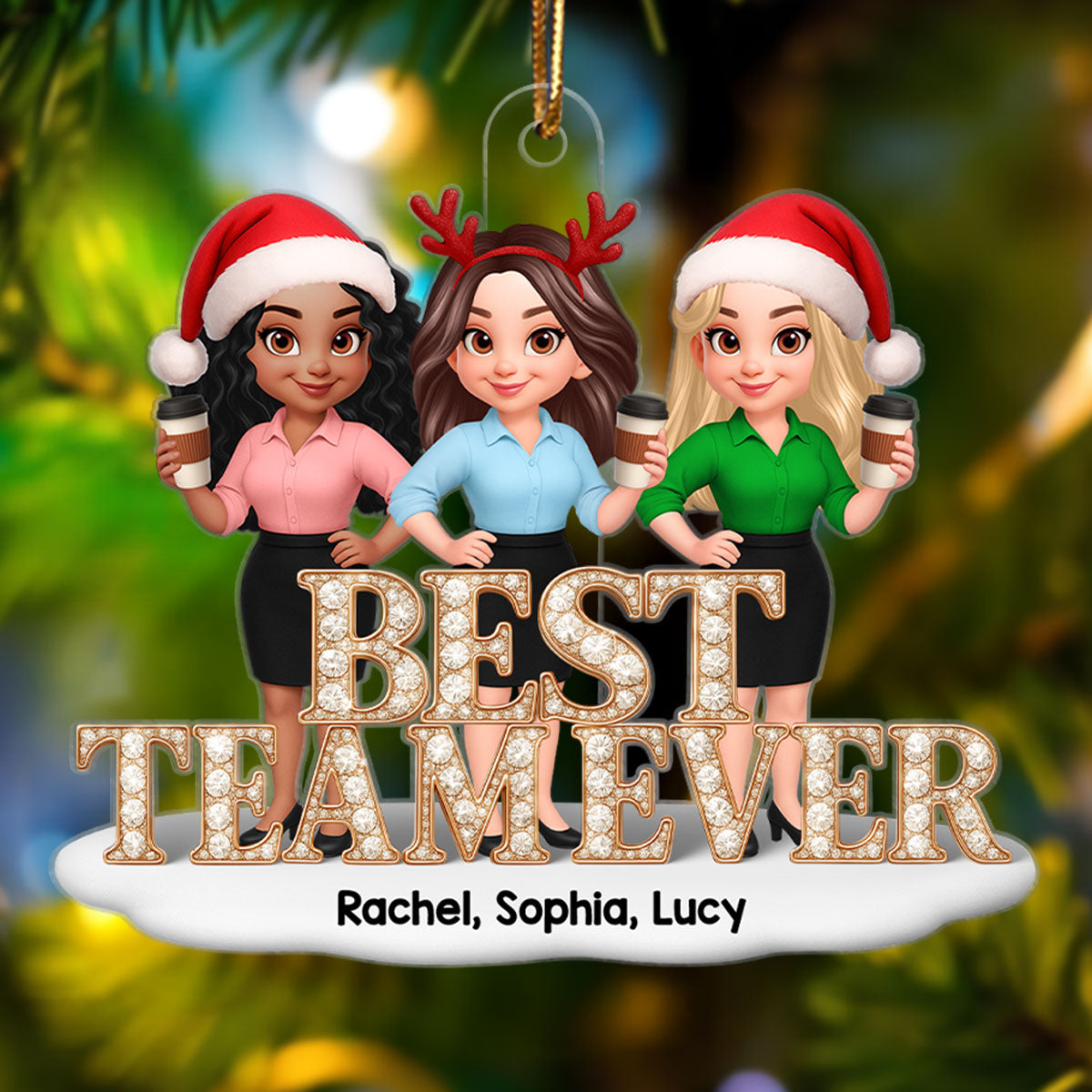 Best Team Ever 3D Shiny Crystal Effect - Personalized Acrylic Ornament - Christmas Gift for Coworkers