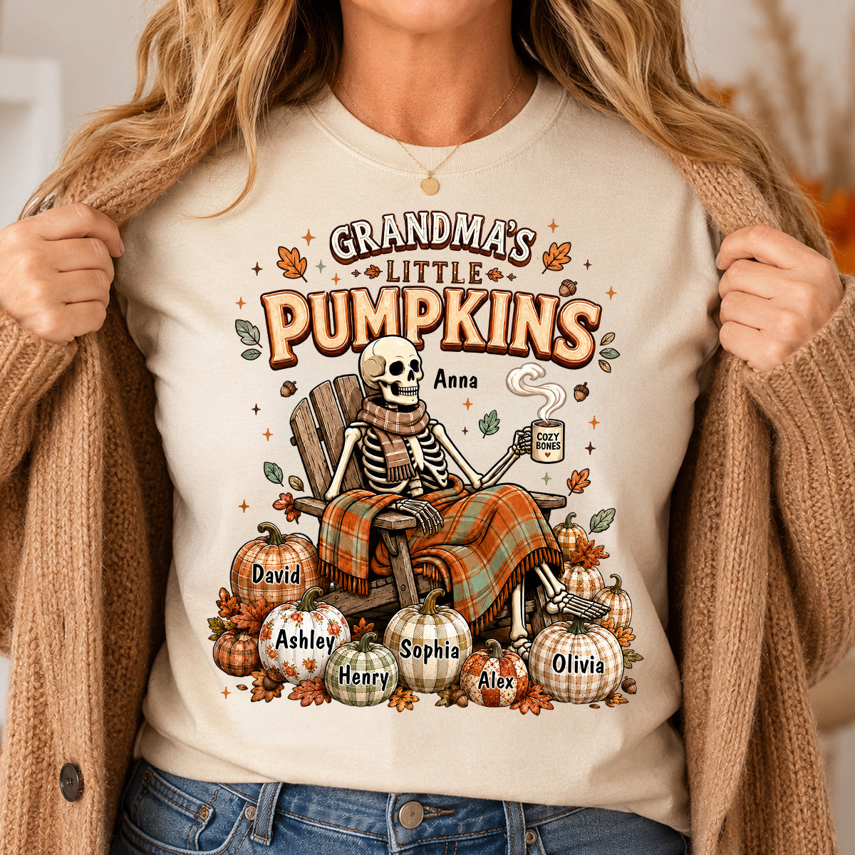 Grandma Skeleton Pumpkins Halloween - Personalized Shirt - Halloween Gift, Gift For Grandma