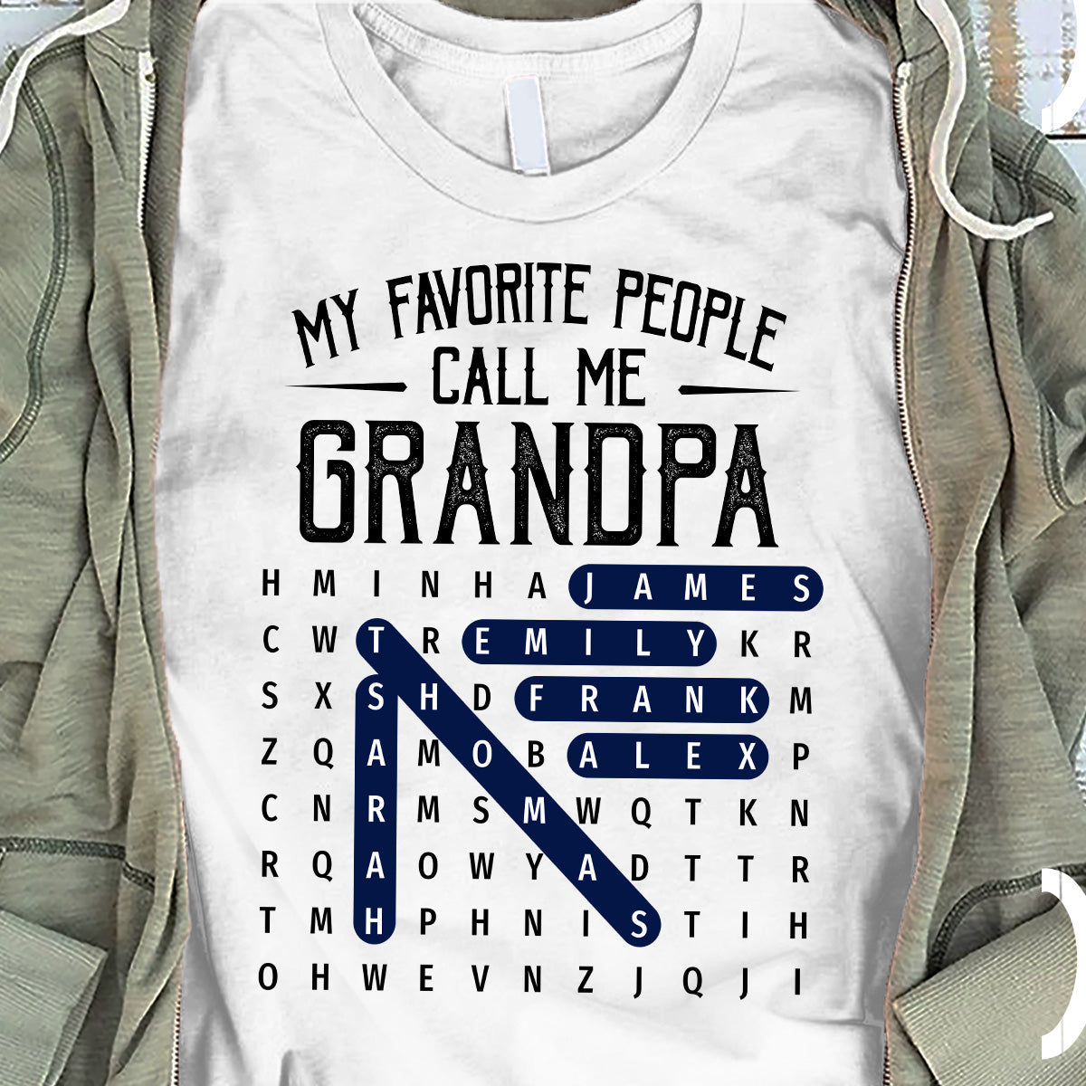 Grandpa's Favorite People Word Search Puzzle - Personalized Shirt - Gift For Grandpa, Dad