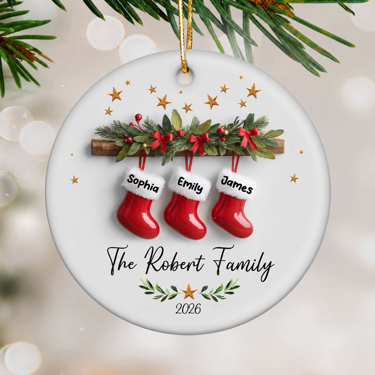 Christmas Stockings 3D Effect - Personalized Ceramic Ornament - Christmas Tree Decor For Family