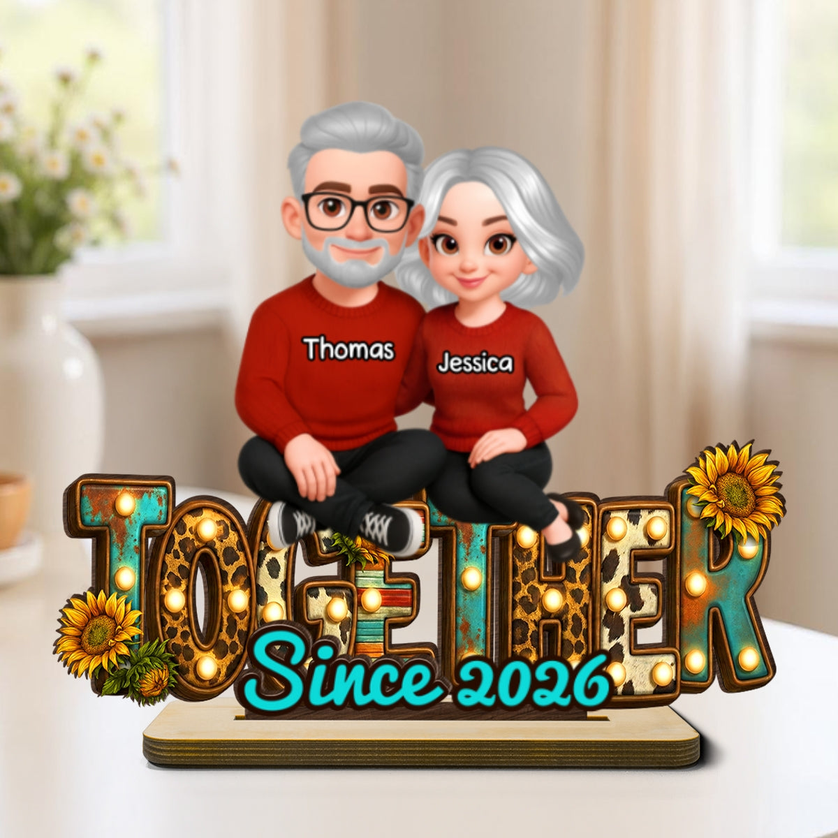 Western Vibe Couple Sitting - Personalized 2-Layered Wooden Plaque - Meaningful Gift for him, for her